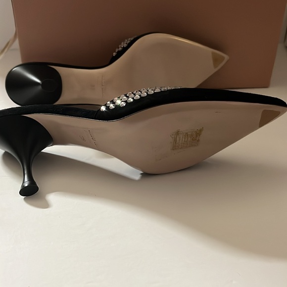 Miu Miu Women’s Crystal-Embellished Mid-Heel Mules Size 36/6 - Picture 5 of 8